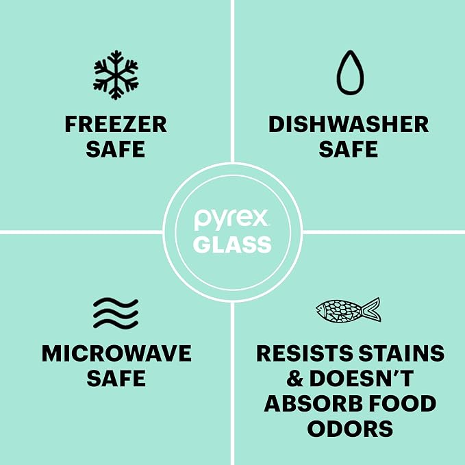 Pyrex Freshlock (4-Pack) Mixed Sized Glass Food Storage Containers Set, Airtight & Leakproof Plastic Locking Lids BPA-Free, Meal Prep Containers Set, Freezer Dishwasher Microwave Safe