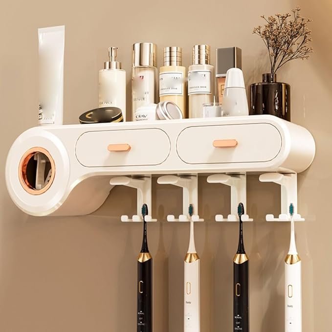 Toothbrush Rack Toothbrush Rack Rack Cup Tooth Cup Brushing Rack Free Punch Wash Table Wall Hanging Family Mouthwash Cup Toothpaste Bathroom Toothbrush Holder(C)
