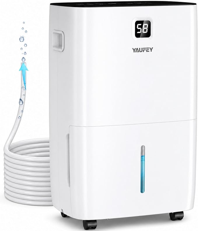 Yaufey 150 Pints Dehumidifier with Pump for Home, Basement and Large Room up to 8000 Sq. Ft., With Drain Hose, Timer, Intelligent Humidity Control and Large Water Tank