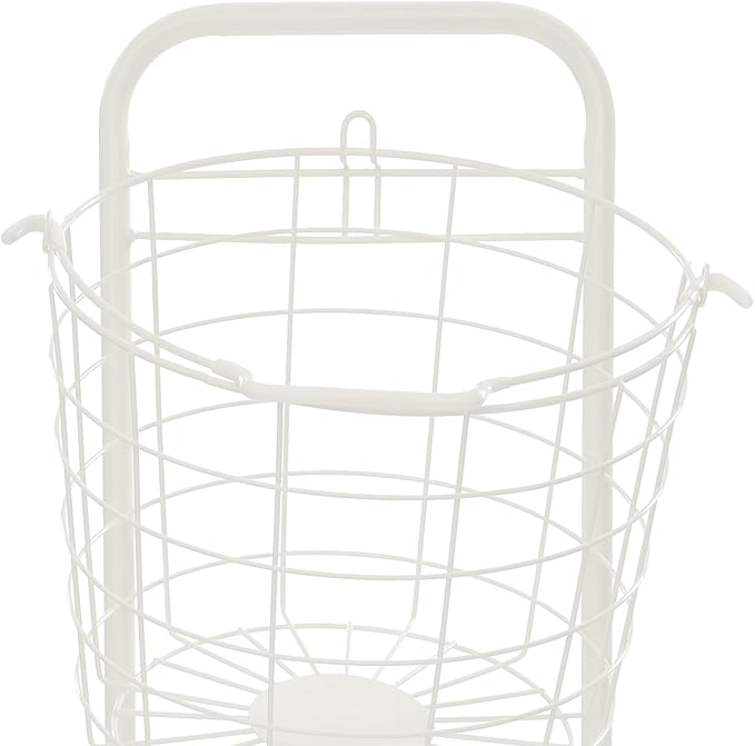 3 Tiered Storage Basket Laundry Basket with lockable Wheels,White | Ru-stpr-oof Metal Storage Cart,Easy Assembly, Load 33lb, Removable Wire Basket Organizer for Laundry Kitchen Market Bathroom