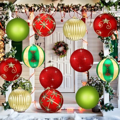 Poen 12 Pcs 6 Inch Christmas Ball Ornaments Shatterproof,Vivid Style