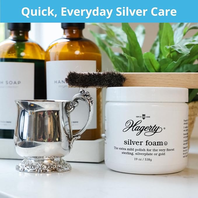 Hagerty Complete Silver Care Kit – 4-Piece Set with Silver Polish, Silver Foam, Polishing Cloth & Brush – Removes Tarnish, Cleans & Protects Sterling Silver and Silver Plate