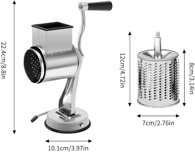 5-In-1 Stainless Steel Rotary Vegetable Cheese Grater Potato Slicer, Countertop Grater Manual Kitchen Shredder Round Food Chopper with Blades for Cafeterias Restaurants Hotels