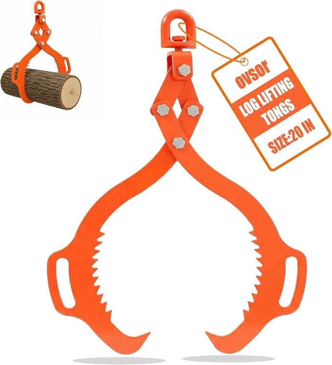 ovsor 2 Claw 20'' Log Tongs Timber Claw Hook for Skidding Tongs, 800lbs Lifting Capacity | Professional Log Grapple Heavy Duty 360° Swivel Log Lifting Tongs, Dragging Logging Silky Smooth Effort Saving