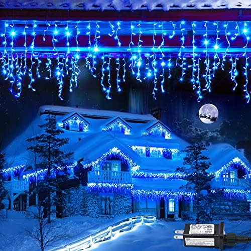 JMEXSUSS 800 LED Blue Icicle Christmas Lights Outdoor
