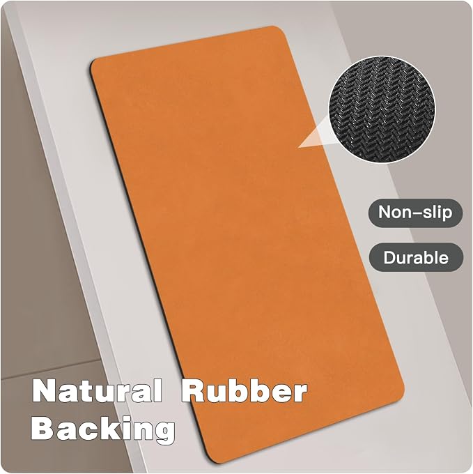 TYUU Bathroom Mat Quick Dry, Bathroom Rugs Non Slip Washable Thin Absorbent Bath Mat Fits Under Door Bathroom Floor Mat Perfect for Bath, Shower, or Sink 24"x36" Orange
