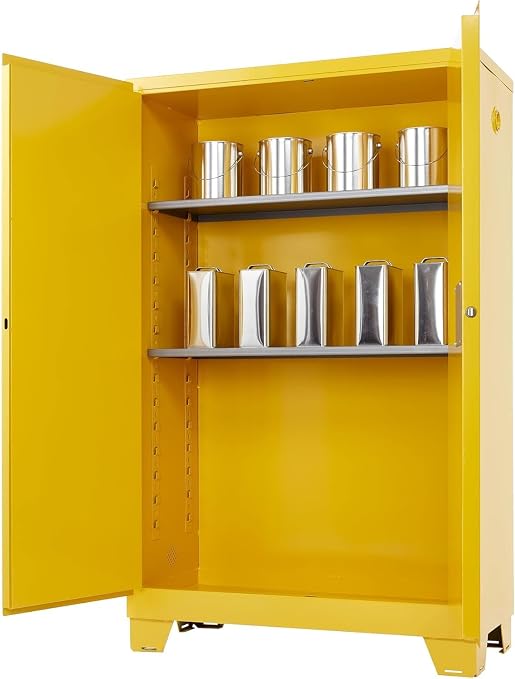 Jamco 45 Gallon Steel Flammable Safety Cabinet, Manual Doors, Yellow | Forkliftable 18-Ga, Safety Cabinet, 2 Adjustable Shelves, 43"Wx18"Dx70"H, Lockable Manual-Close Doors, Osha & Fm Certified