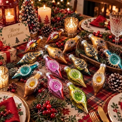 Havawish 24 Pcs Vintage Glass Christmas Ornament, Mini Reflector Decor