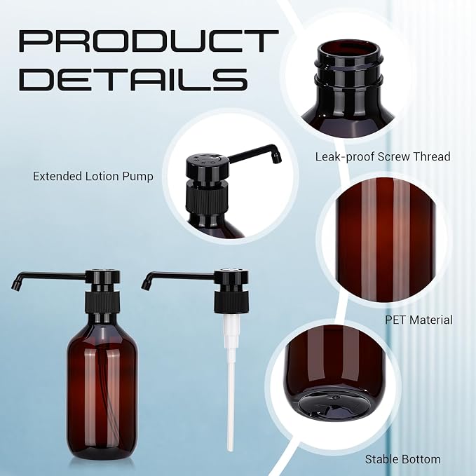 50 Pack Plastic Soap Dispenser Bulk Empty Pump Bottles Dispenser with Long Pump 10 oz Refillable Dish Soap Hand Washing Bottles Lotion Bottle for Kitchen Bathroom(Transparent Brown)
