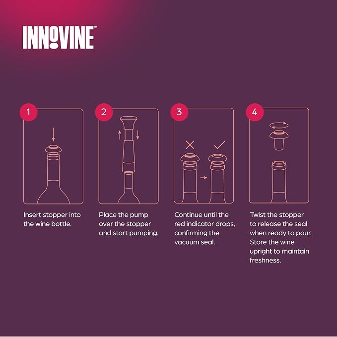 Innovine Red Wine Pro 4-Piece Wine Tool Gift Set – Adjustable Wine Aerator with Stand, Double-Hinged Corkscrew & Vacuum Wine Saver with Stopper – Complete Red Wine Opening, Aeration & Preservation Kit