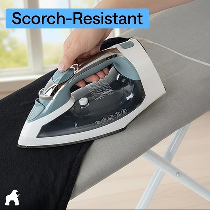 GORILLA GRIP The Original Ironing Board Cover and Pad, Silicone Coating, 400°F Scorch Resistant Thick Padding, Heavy Duty Iron Covers Standard Boards, Hook and Loop Fastener Strap, Silver 13x43