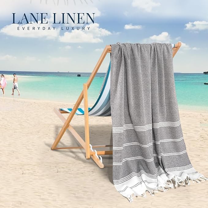 LANE LINEN Beach Towel, 2 Pack Beach Towels Oversized, 39"x71", XL - Ebony | Quick Dry Pool Towels for Adults - Absorbent Sand Free, Vacation Essential - Machine Washable, Travel & Camping, Extra Large