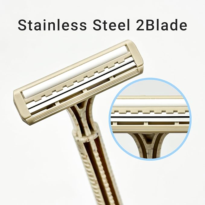Disposable Shave Kit for Men &Women - 50 Pcs Wheat Straw Razors and Cream Bulk, Individually Wrapped Portable Toiletries Amenities for Hotel, Airbnb, Homeless, Shelter, Charity, Camping and Travel