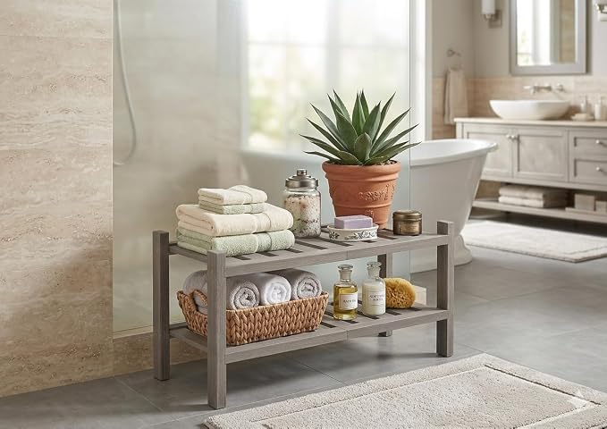 2-Tier Acacia Wood Stackable Shoe Rack - Brush Grey