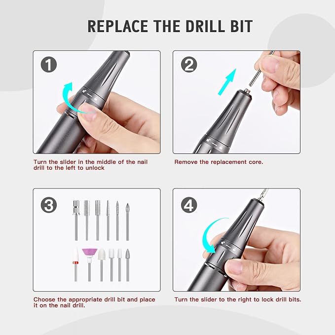 SAVILAND 35000RPM Electric Nail Drill Machine: Rechargeable Electric Nail File with 12 Nail Bits for Acrylic Nails Professional Nail Care Tools Manicure Pedicure Home Salon Use