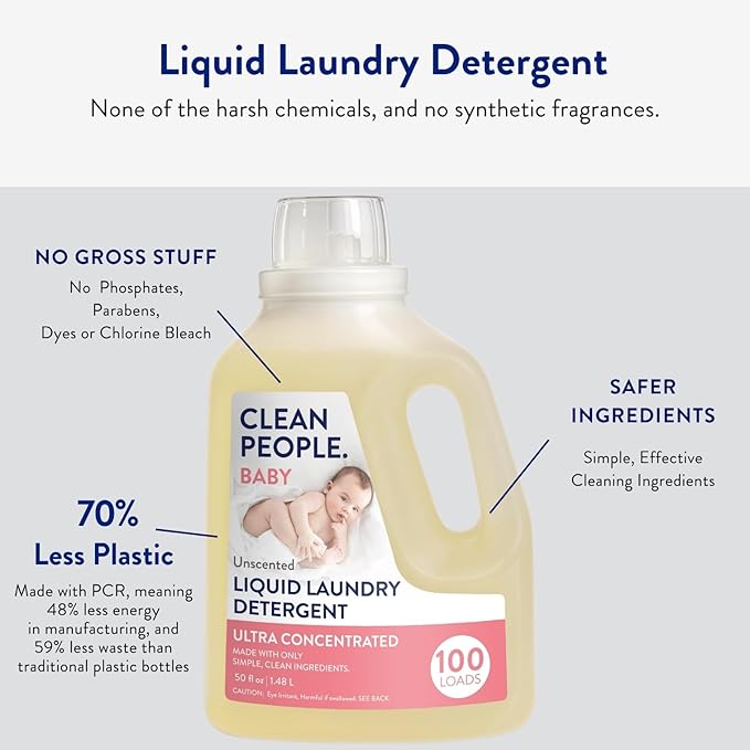 The Clean People Liquid Laundry Detergent - Recyclable Packaging, Stain Fighting - Ultra Concentrated, Laundry Soap - Baby Laundry Detergent, 50 fl oz