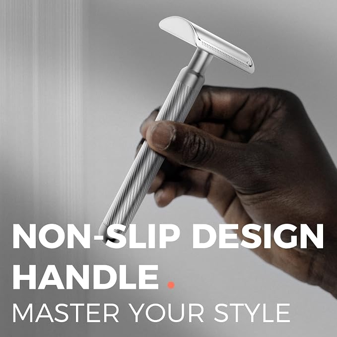 Double Edge Safety Razor, Metal Razor Includes 10 Double Edge Blades | Classic silver finish with a clean metallic look that complements any grooming setup.