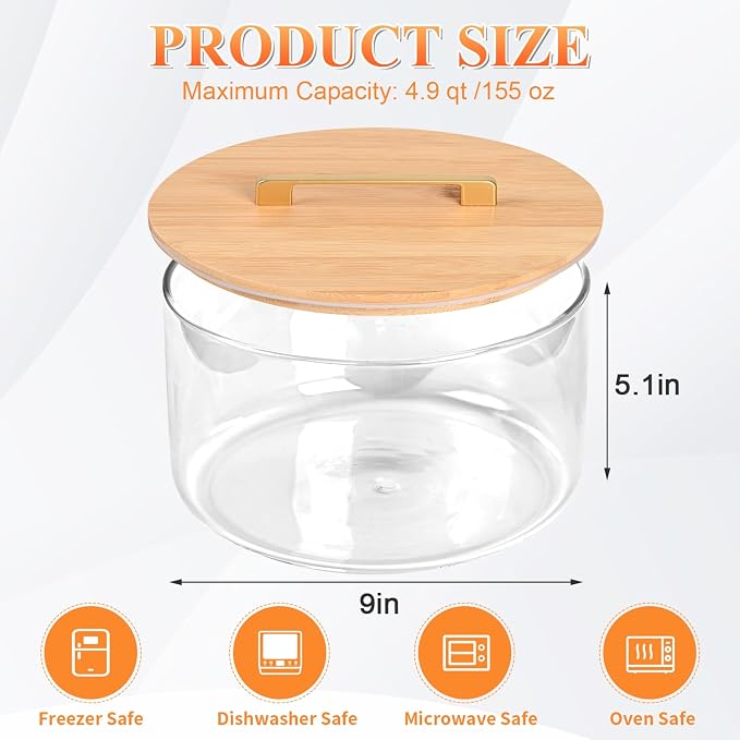 LOVYANXUE 9 inch Large Salad and Trifle Bowl Glass with Lid, 155 oz Versatile Mixing and Serving Dish for Fruit, Laying Ice Cream, Cake, Cupcake, Baking, and Dessert, Microwave Safe