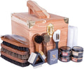FootFitter Leather Shoe Shine & Suede Cleaning Set with Grand Cedar Valet Box, Polish Creams, Brushes & Premium Care Tools