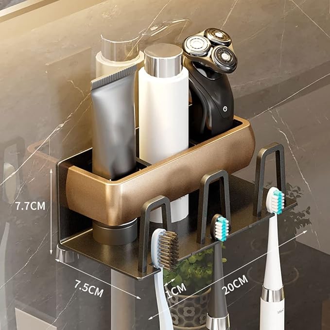 Toothbrush Rack Toothbrush Holder Wall-Mounted Bathroom Storage Rack 4 Toothbrush Slots, Punch-Free Multi-Function Toothbrush Holder Bathroom Toothbrush Holder(B)
