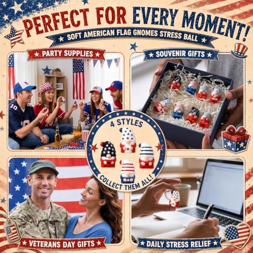 Thenshop 20 Pcs Patriotic Gnome Soft Relief Favors Bulk 4 Designs