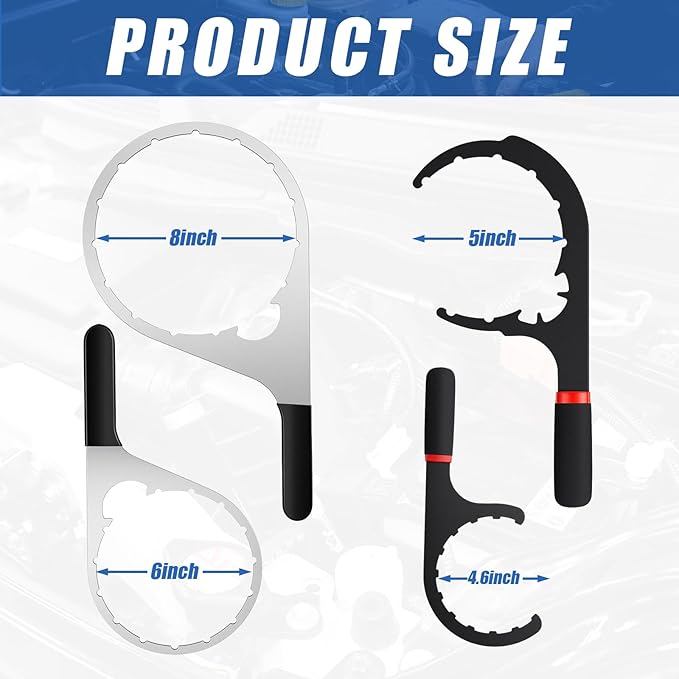 4 Pcs 4.6'', 5'', 6'', 8'' Fuel Filter Wrench Set, Compatible with Various Fuel Filter Size Include Water Separator, Engines