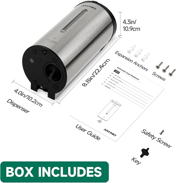 anydry Touchless Automatic Liquid Soap Dispense Wall Mount 25oz Large Capacity Stainless Steel for Commercial (Brushed)