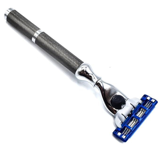 Parker 42M Mach3 Compatible Razor, Graphite All-Metal Brass Frame | Graphite All-Metal Razor With Brass Frame And Textured Grip; Accepts All Gillette Mach3 Cartridge Refills