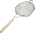 TrueCraftware- 10-Inch Double Fine Mesh Strainer Stainless Steel with 10-3/4" Handle Length Wooden Handle- Kitchen Utensil Food Strainer Skimmer Spoon for Cooking Sieve Sifters Pasta Fruits Vegetable