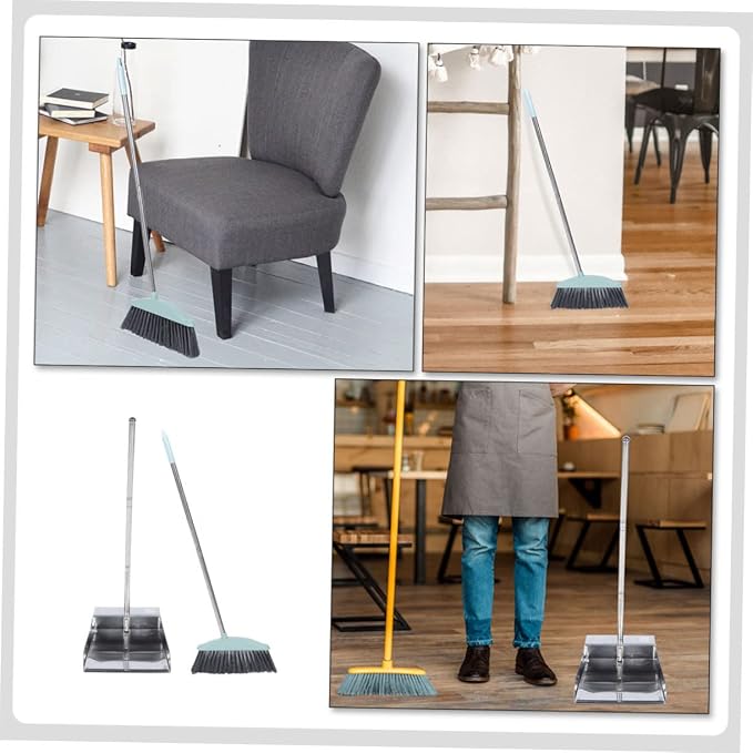 COLLBATH 1set Broom and Dustpan Kit Long Handle Lightweight Floor Cleaning Tools for Home and Office No Bend Design for Efficient Sweeping and Dust Collection