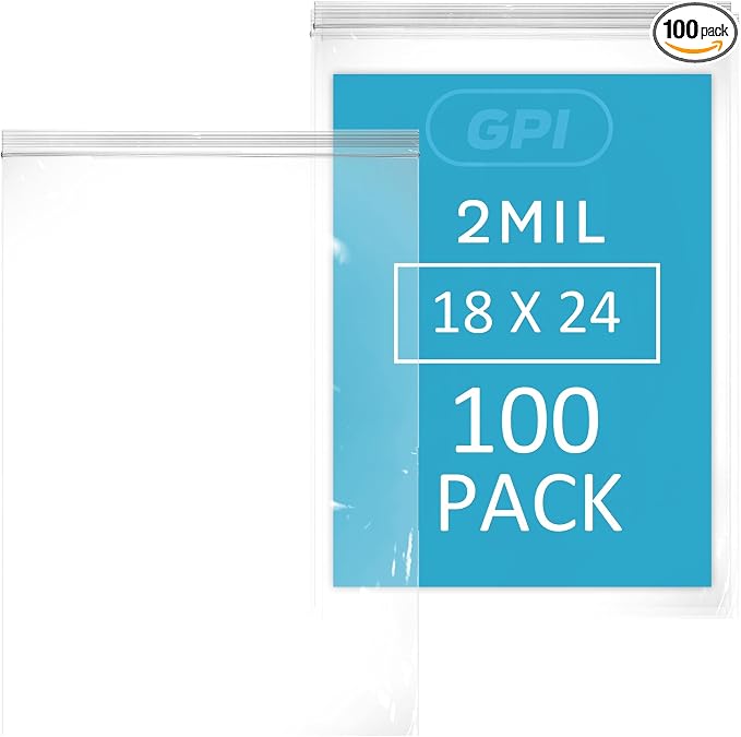 GPI - 18" x 24" 5 Gallon Reclosable Zip Bags - Pack of 100-2 Mil Thick, Clear Plastic Zipper Lock Bags, Strong & Durable Resealable Poly Baggies For Clothing, Travel, Storage & Packaging.