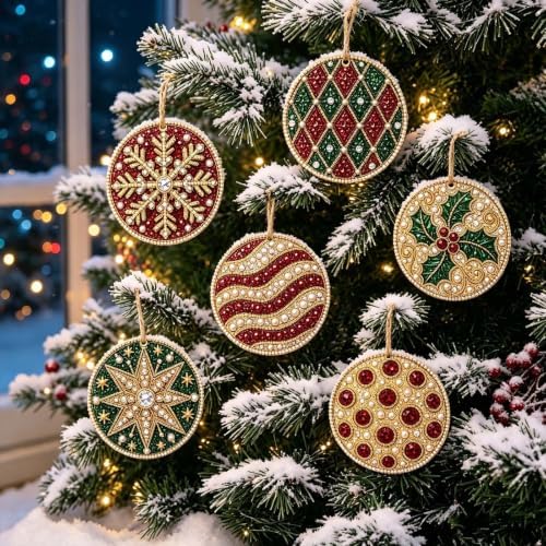 6PCS Christmas Ornaments DIY Pearl Diamond Art Kits for Adult Holiday