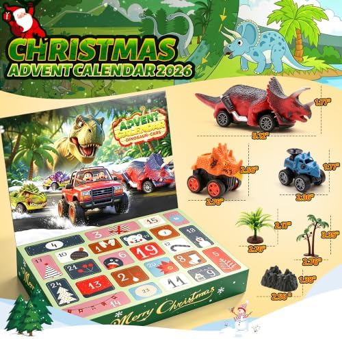 Christmas Advent Calendar 2026 for kids, Dinosaur-Car Toys Gifts