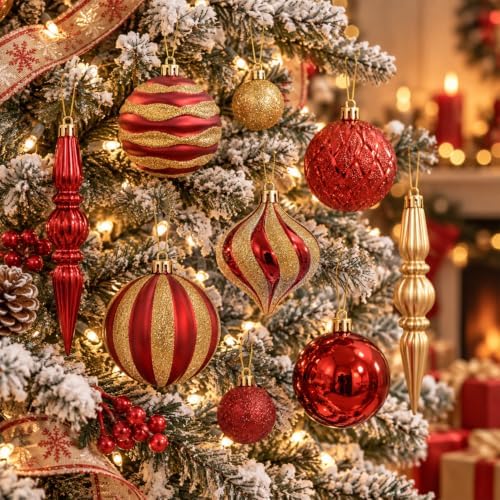 Emberlane Christmas Ball Ornament Set,50PCS,Shatterproof with Hooks