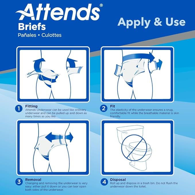 Attends Stretch Adult Incontinence Disposable Briefs, Large/X-Large, 40"-70" Waist with SecureGrip Tab Closure, Ultimate Absorbency with Dry-Lock Containment Core and Breathable Side Panels, 24ct Bag