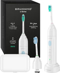 Brushmo E-Series Electric Sonic Toothbrush - Rechargeable Screw-On Electronic Tooth Brush for Adults with 3 Modes, Travel Case & Timer IPX7 Waterproof, 30 Days Lasting & Wireless Charging Base, White
