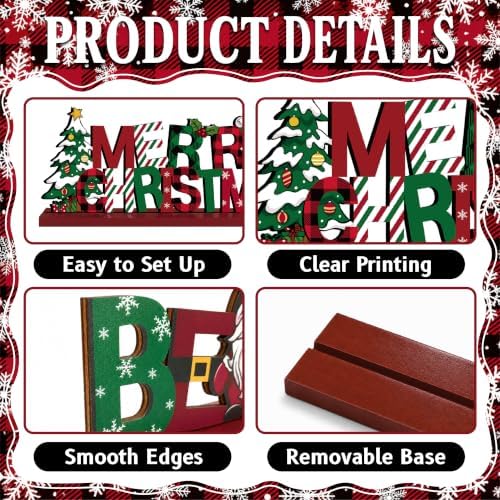 3 Pcs Christmas Table Decorations, Wooden Christmas Decor Indoor