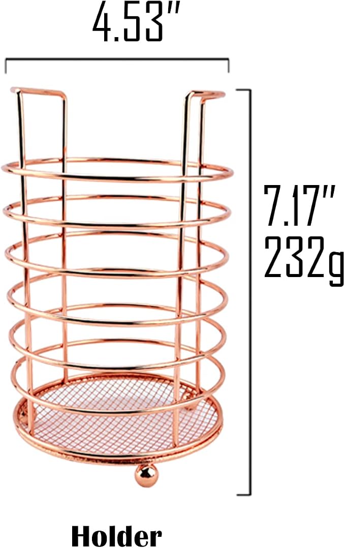 1-Piece Rose Gold Utensil Holder for Kitchen Counter, Stainless Steel Cooking Utensil Holder, Kitchen Utensil Organizer
