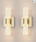 Crystal LED Wall Sconces Set of 2, Brushed Gold Bathroom Light Fixtures, Modern Bathroom Sconce Lights with Wired LED for Bedroom,Living Room,Hallway | Gold Vanity Wall Lighting & Crystal Wall Decor