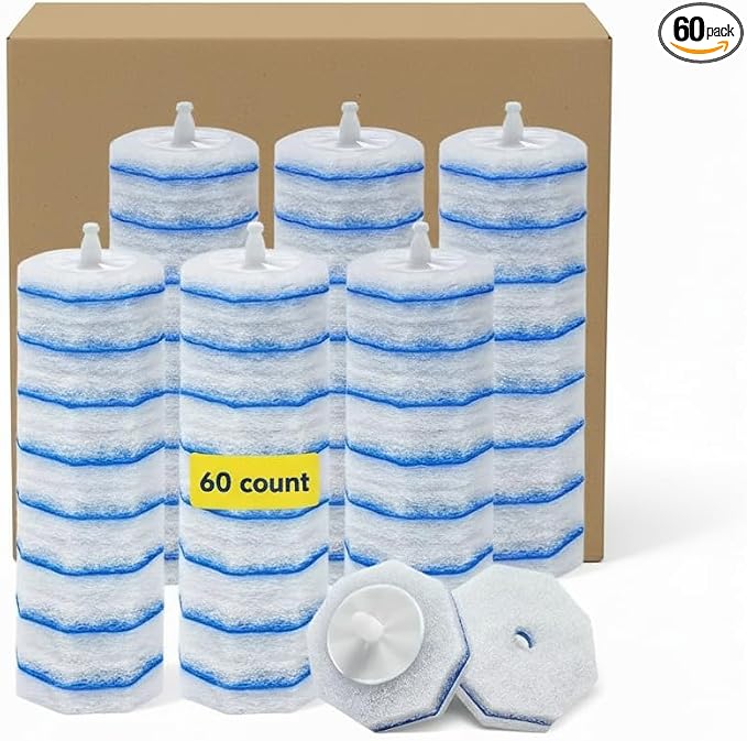 60 Count Toilet Wand Refills for Clorox,4X Cleaning Power Toilet Bowl Cleaner Refill Pads,Disposable Toilet Brush Scrubber Refills for Bathroom Cleaning,No Falling Apart
