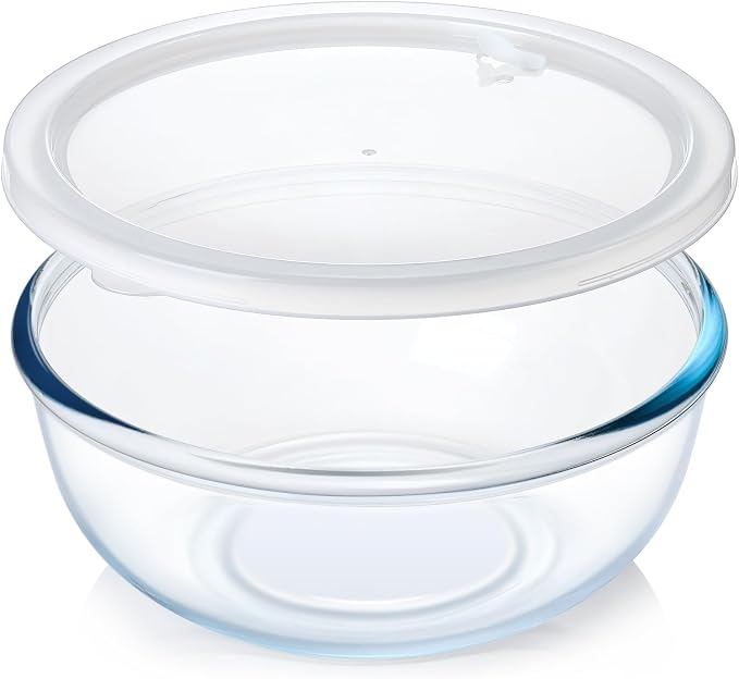 NUTRIUPS 6 QT Large Glass Mixing Bowl with Lid, Glass Bowl for Sourdough | Borosilicate Glass with Ventilated Lid with Silicone Seal for Easy Opening,6 QT Big Capacity for Family Meals ﻿