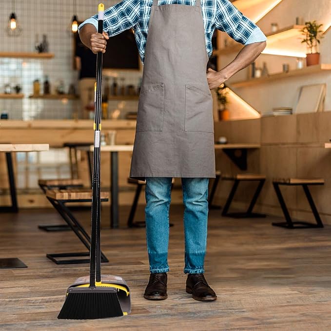 TreeLen Broom with Dustpan Combo Set,Stand up Dust Pans with Long Handle 40"/52" Broom and Dustpan Set for Home Kitchen Shop Indoor Commercial Heady Duty Upright Lobby Dustpan