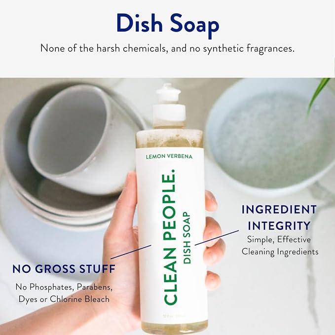 THE CLEAN PEOPLE Liquid Dish Soap - Clean, Simple Ingredients - Extra Scrubbing Power (Lemon Verbena Scent) 12 fl. oz (3 Pack)