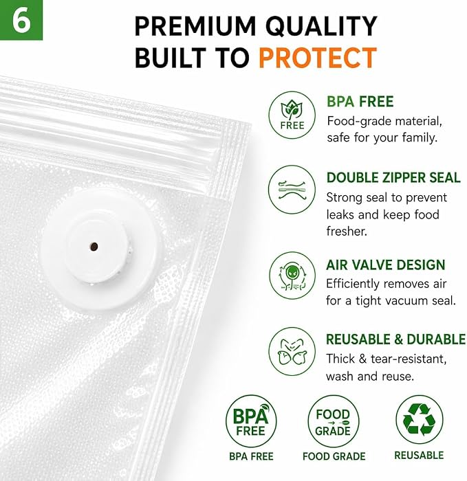 80 Pcs Vacuum Sealer Bags for Food, Reusable BPA-Free Food Storage Bags for Freezer Sous Vide Microwave Heating, Air Valve Zipper Bags (20S+20 M+20 L+20 XL)