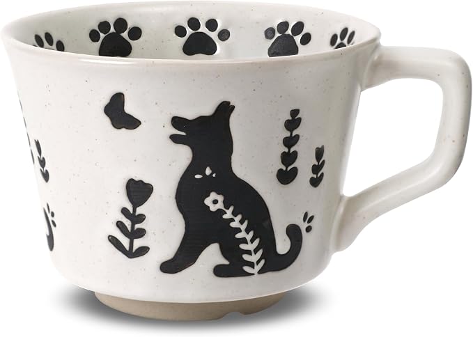 11 oz Ceramic Coffee Mug, Stoneware Teacup with Handle | Small Novelty Unique Cup for Tea Mocha Latte Cappuccino, Microwave Dishwasher Safe (Dog)