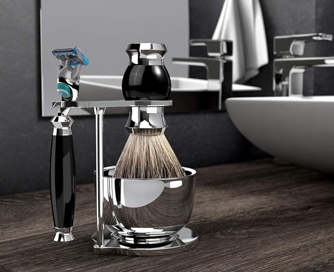 GRUTTI Luxury Shaving Organizer Stand & Bowl Set - 3-Layer Stainless Steel Bowl, Keeps Tools Dry & Organized - Gift for Dad/Husband