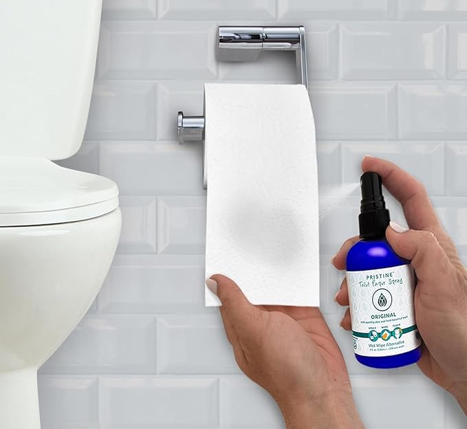 PRISTINE Toilet Paper Spray, As Seen on Shark Tank, Flushable Wipe Alternative, Personal Cleansing Bathroom Spray for Regular Toilet Tissue, Bidet Alternative, Made in USA, Original, 32oz Refill