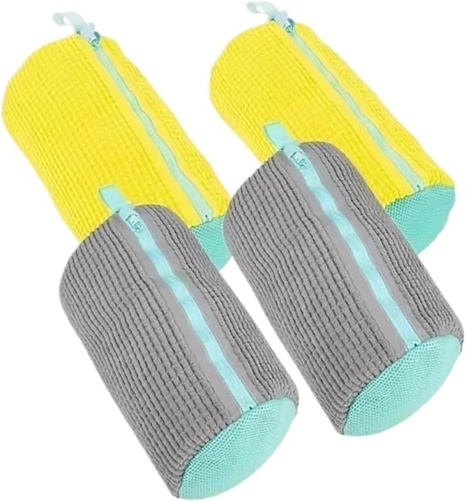 1/4PCS Shoe Washing Bag Washing Machine Laundry Bags Microfiber Closure Shoes Cleaning Bag Shoes Laundry Net Fluffy Fibers(2PC-grey-2PC-yellow)