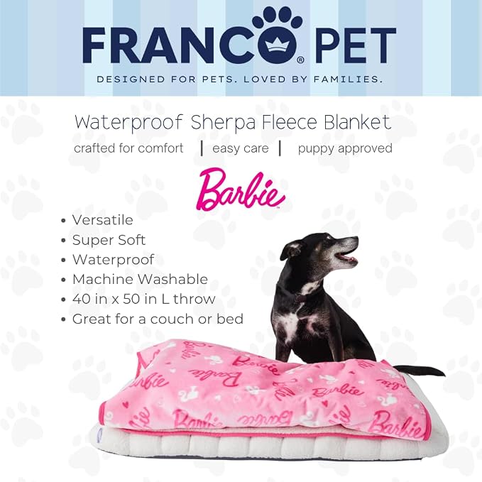 Barbie Waterproof Dog Bed Cover, Large 40x50 Pet Blanket for Furniture Bed Couch Sofa, (Officially Licensed) by Franco