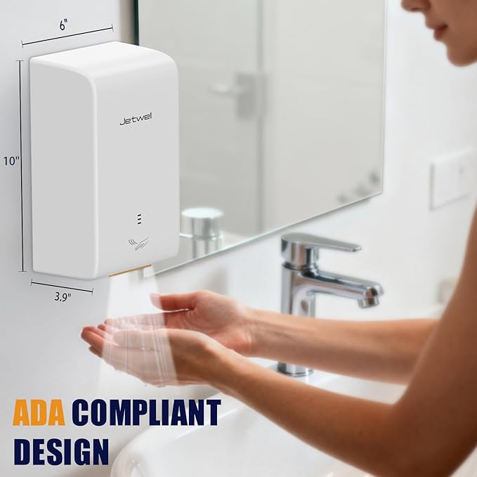 JETWELL ADA Compliant Hand Dryer, ABS Plastic Cover Hard Wired Design, AC 110V-130V JW2825 (White)